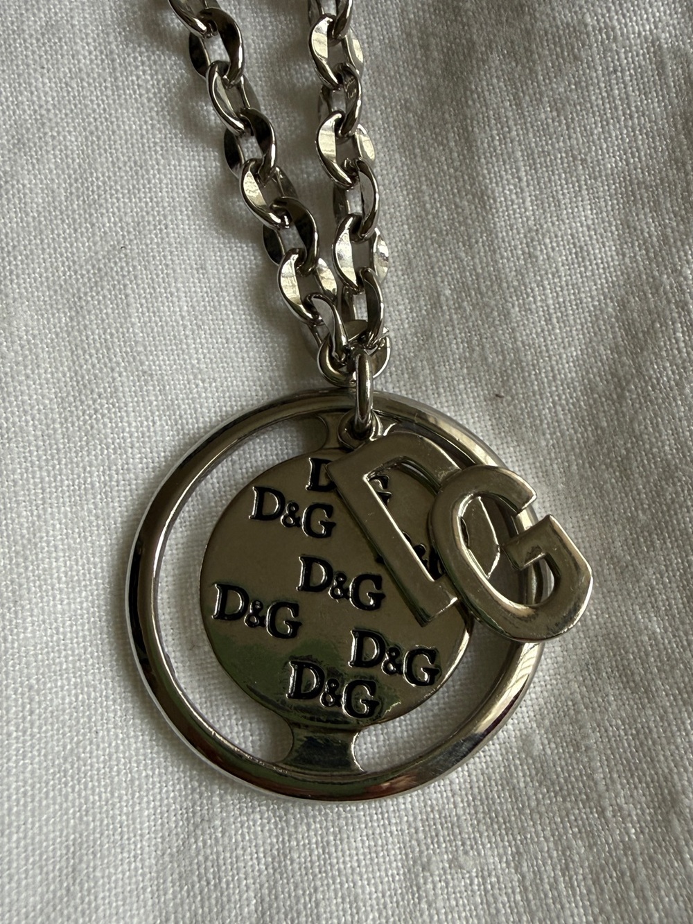 D&G Silver Logo Pendant Necklace
